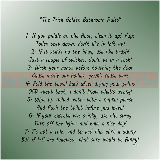 "The 7-ish Golden Bathroom Rules" Giclee Art Print (Hunter Green)