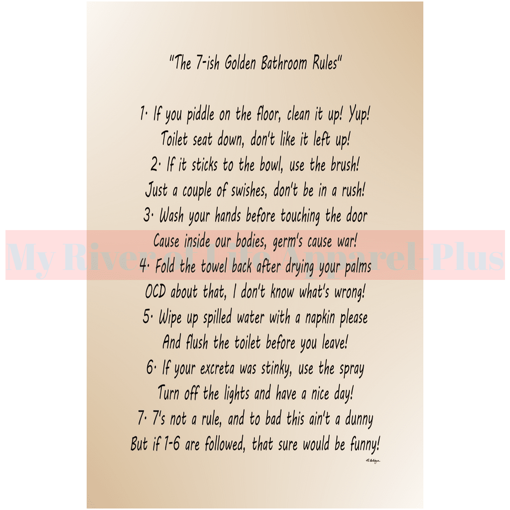 "The 7-ish Golden Bathroom Rules" Giclee Art Print (Tan)