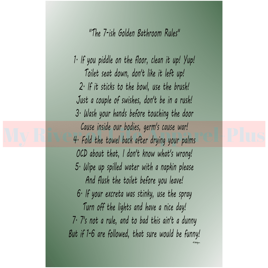 "The 7-ish Golden Bathroom Rules" Giclee Art Print (Hunter Green)