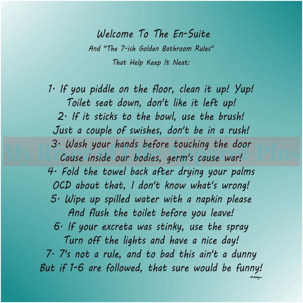 "The 7-ish Golden Bathroom Rules" A Giclee Art Print (Teal)