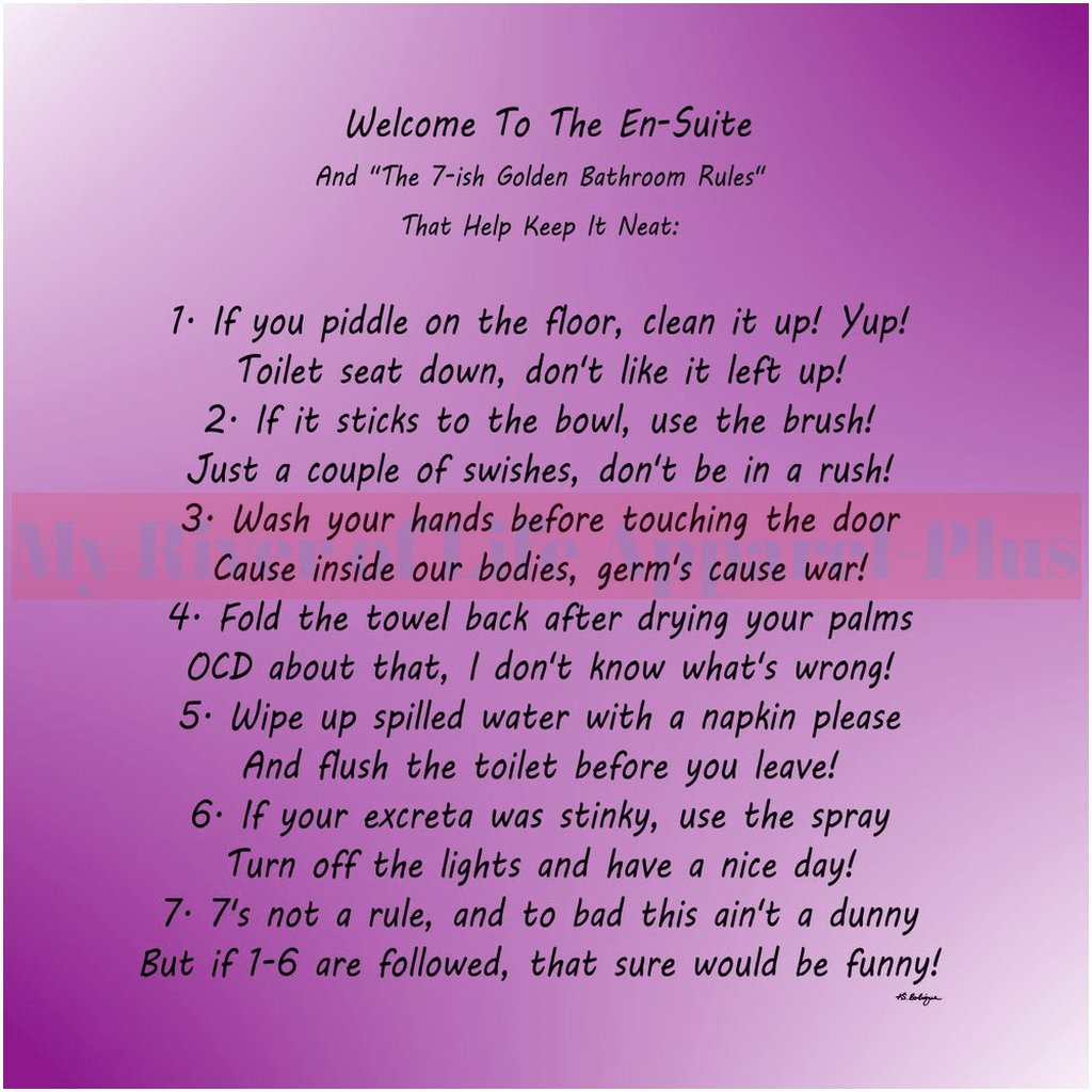 "The 7-ish Golden Bathroom Rules" Giclee Art Print (Purple)