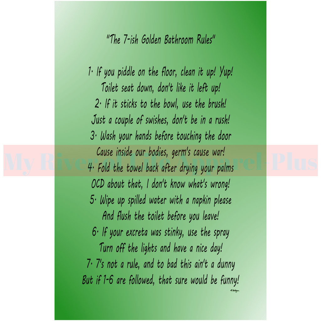 "The 7-ish Golden Bathroom Rules" Giclee Art Print (Green)