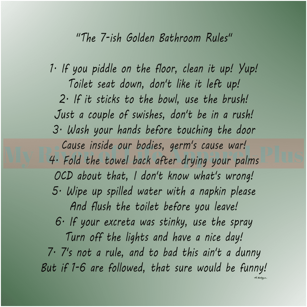 "The 7-ish Golden Bathroom Rules" Giclee Art Print (Hunter Green)