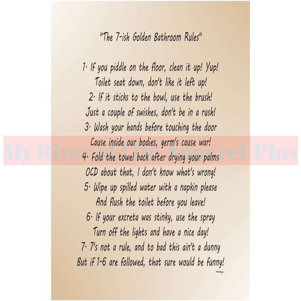 "The 7-ish Golden Bathroom Rules" Giclee Art Print (Tan)