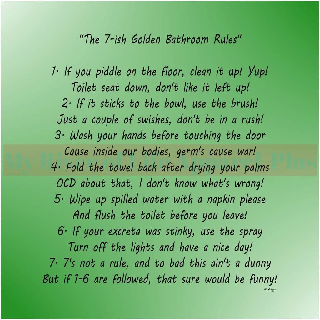"The 7-ish Golden Bathroom Rules" Giclee Art Print (Green)