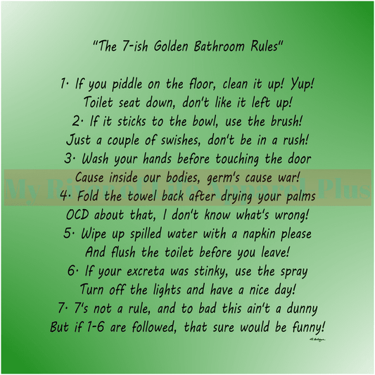 "The 7-ish Golden Bathroom Rules" Giclee Art Print (Green)