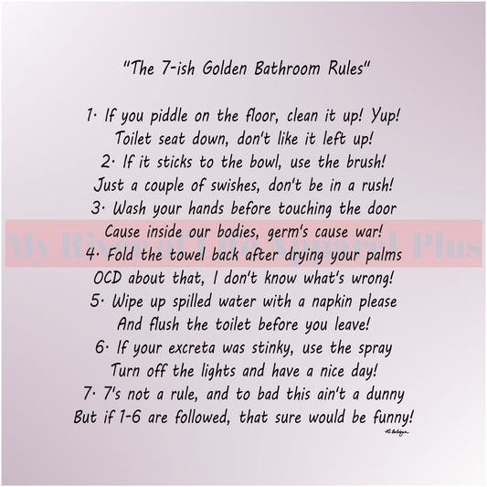 "The 7-ish Golden Bathroom Rules" Giclee Art Prints (Lavender)