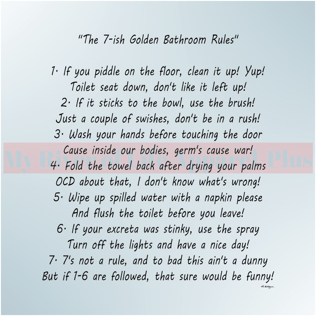 "The 7-ish Golden Bathroom Rules" Giclee Art Print (Blue)
