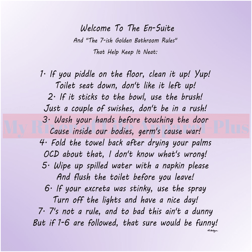 "The 7-ish Golden Bathroom Rules" A Giclee Art Print (Lavender)