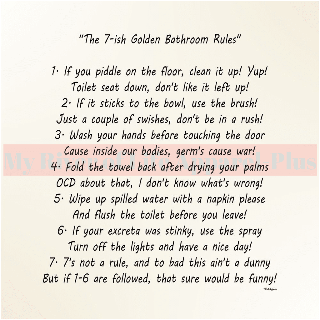 "The 7-ish Golden Bathroom Rules" Giclee Art Print (Eggshell White)