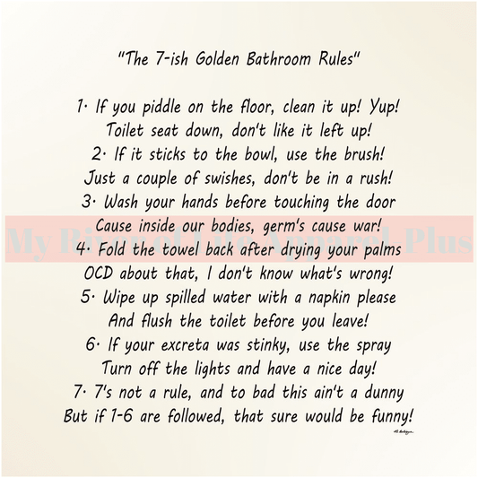 "The 7-ish Golden Bathroom Rules" Giclee Art Print (Eggshell White)