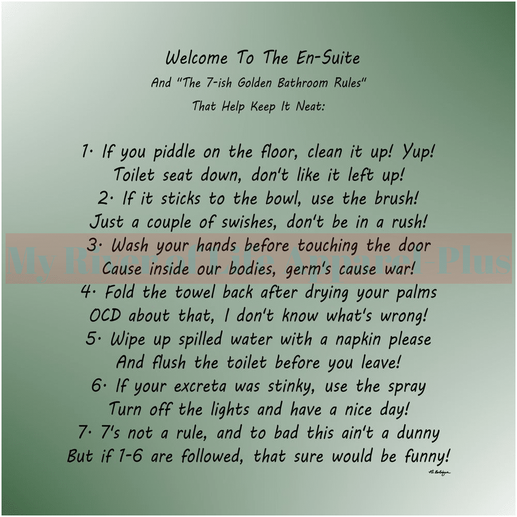 "The 7-ish Golden Bathroom Rules" Giclee Art Print (Hunter Green)