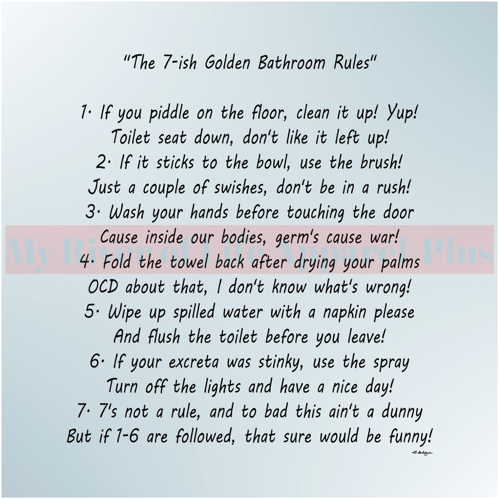 "The 7-ish Golden Bathroom Rules" Giclee Art Print (Blue)