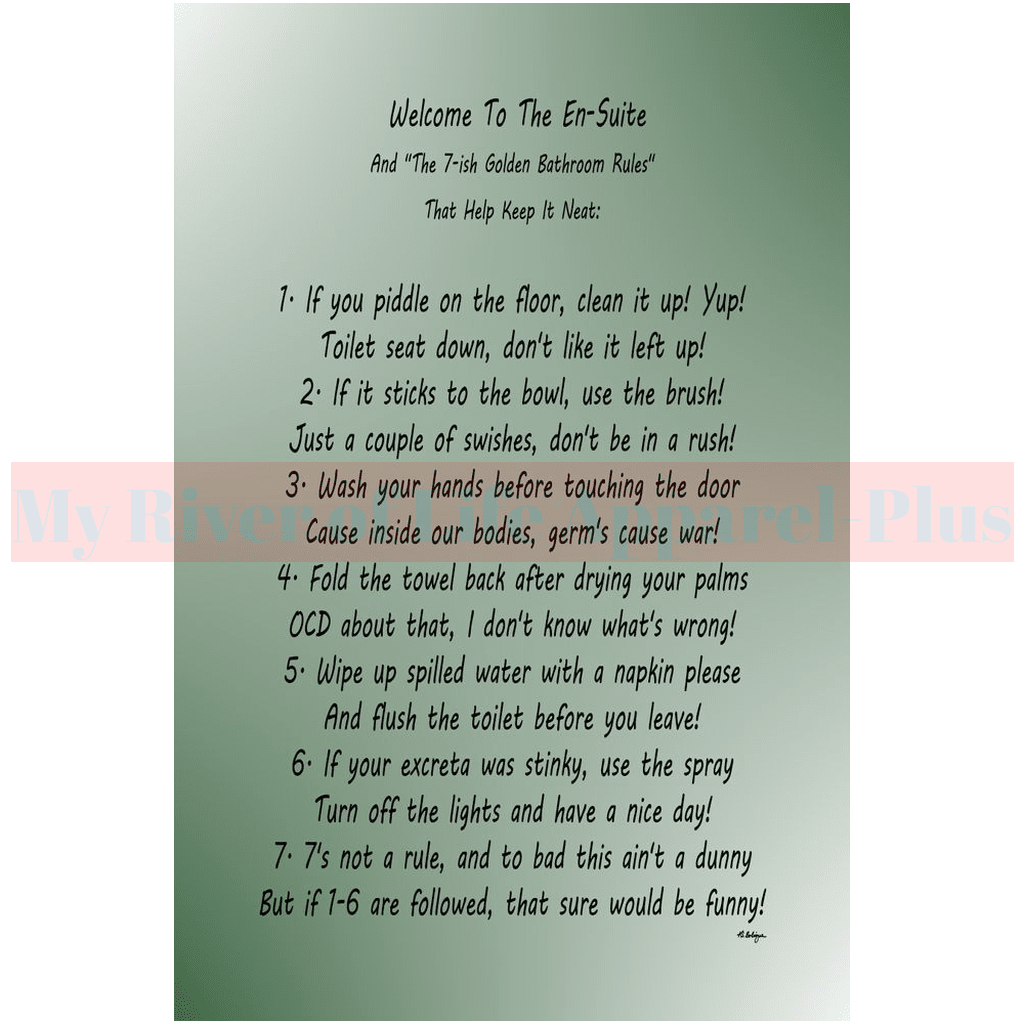 "The 7-ish Golden Bathroom Rules" Giclee Art Print (Hunter Green)