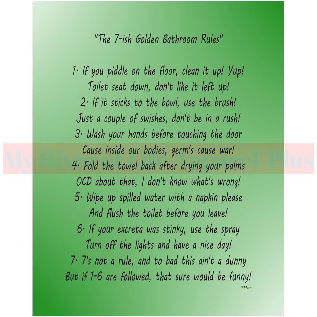"The 7-ish Golden Bathroom Rules" Giclee Art Print (Green)