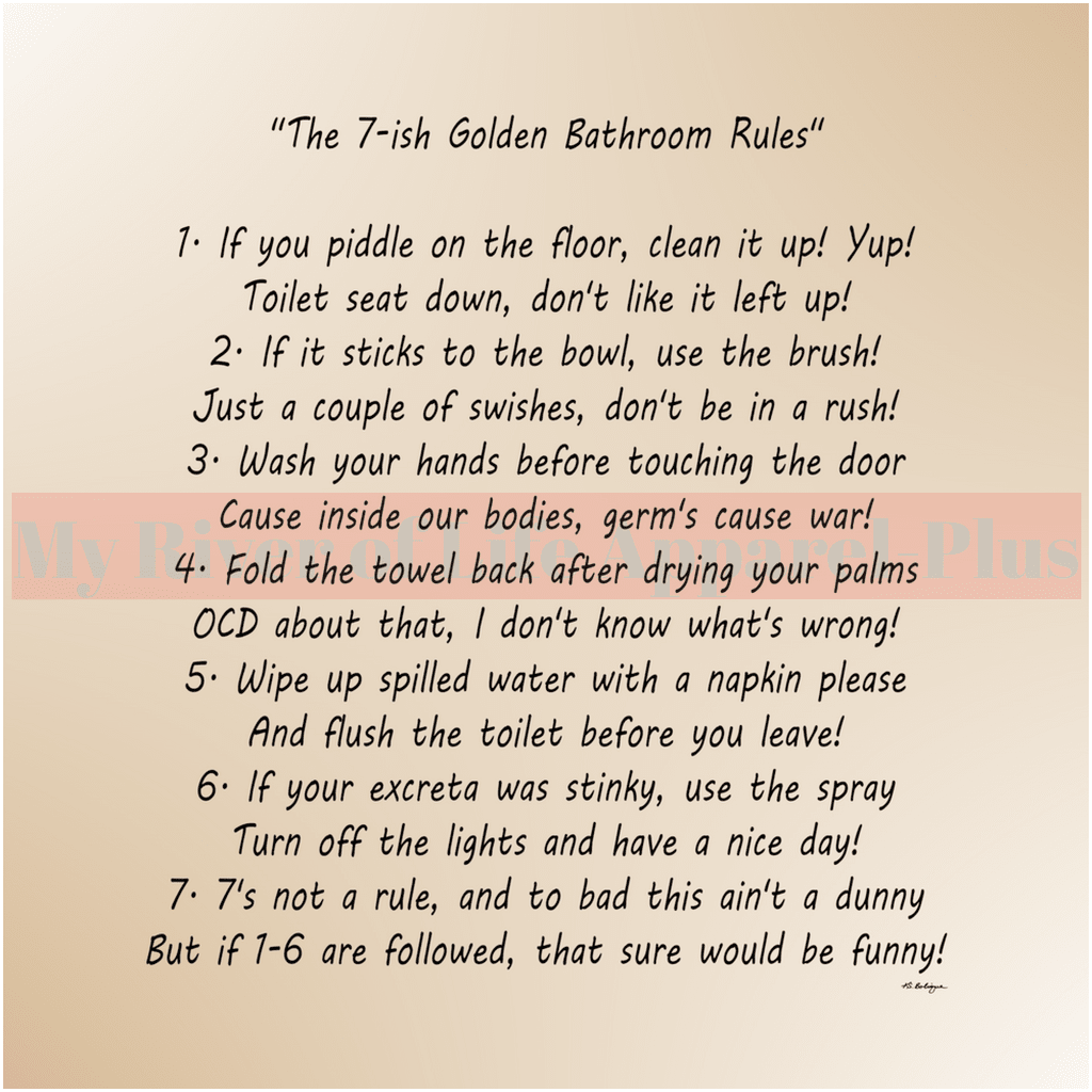 "The 7-ish Golden Bathroom Rules" Giclee Art Print (Tan)