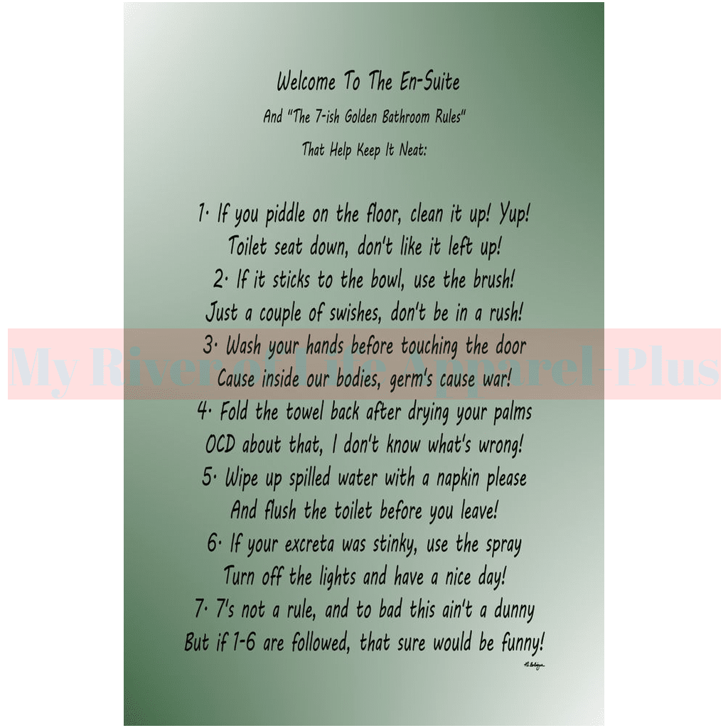 "The 7-ish Golden Bathroom Rules" Giclee Art Print (Hunter Green)