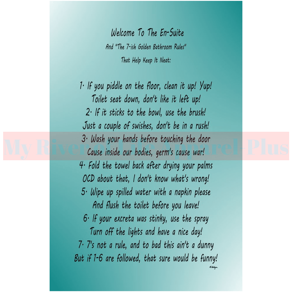 "The 7-ish Golden Bathroom Rules" A Giclee Art Print (Teal)