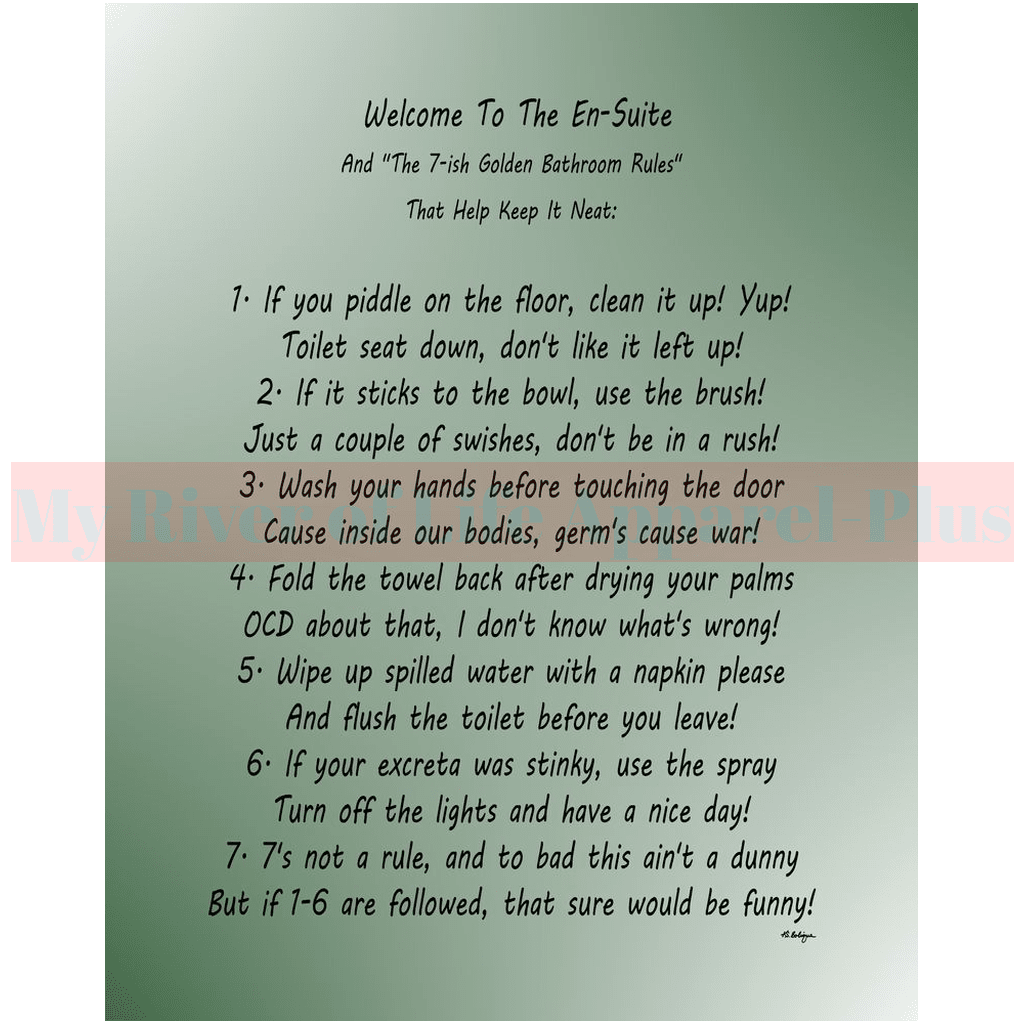 "The 7-ish Golden Bathroom Rules" Giclee Art Print (Hunter Green)