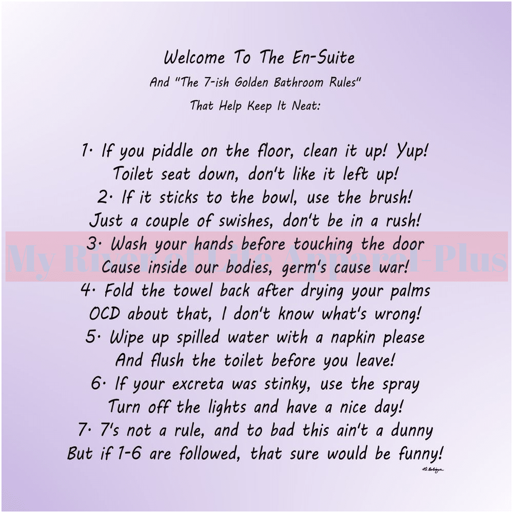"The 7-ish Golden Bathroom Rules" A Giclee Art Print (Lavender)