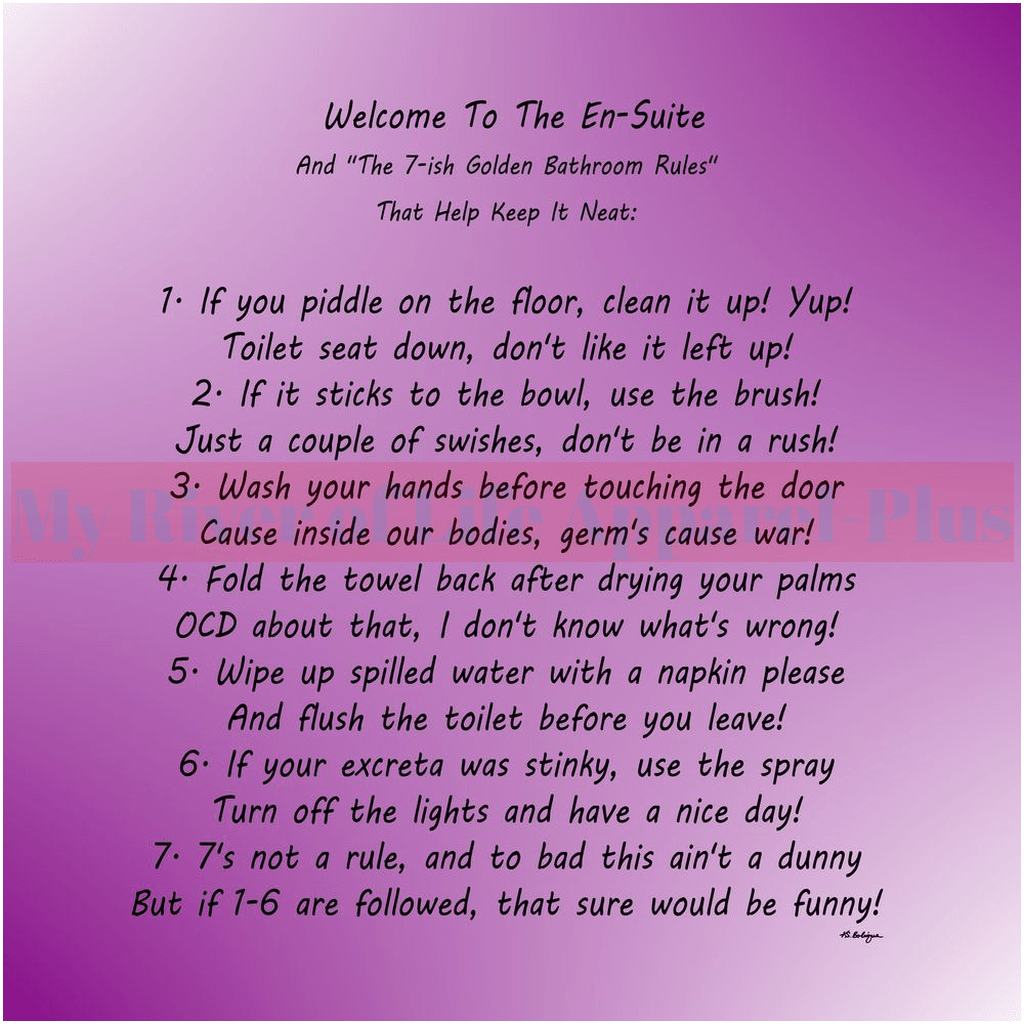 "The 7-ish Golden Bathroom Rules" Giclee Art Print (Purple)