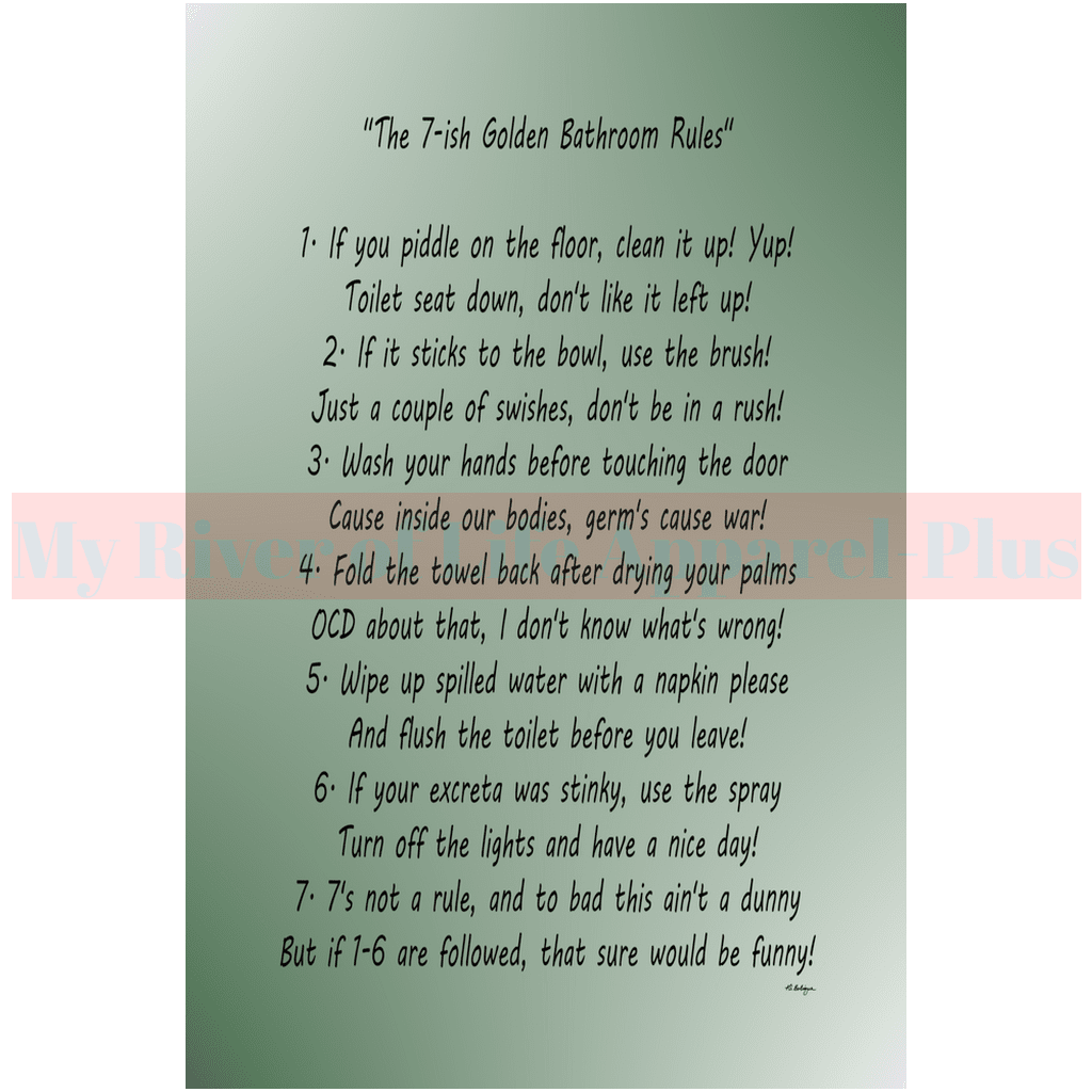 "The 7-ish Golden Bathroom Rules" Giclee Art Print (Hunter Green)
