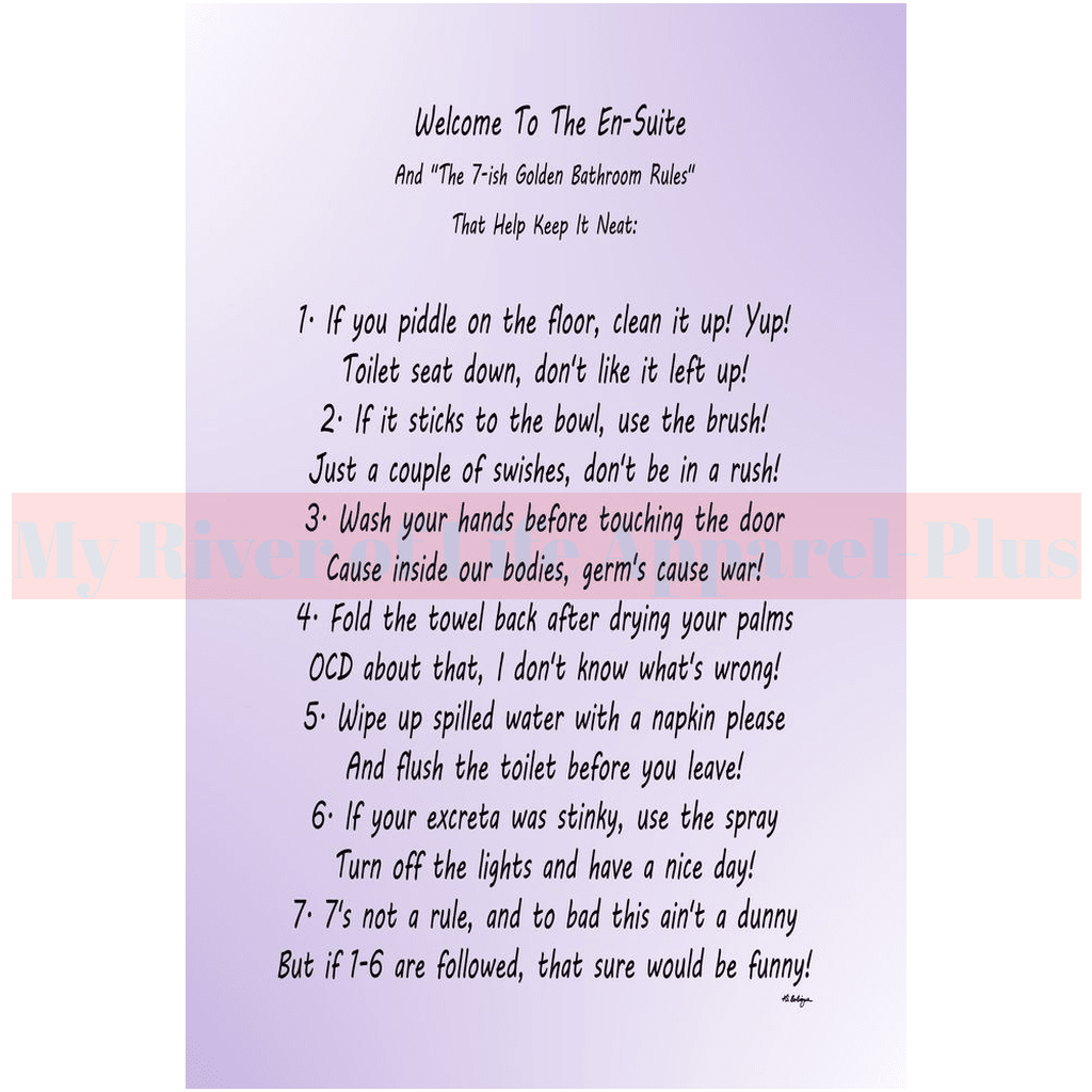 "The 7-ish Golden Bathroom Rules" A Giclee Art Print (Lavender)
