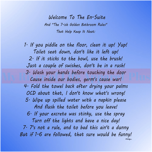 "The 7-ish Golden Bathroom Rules" Giclee Art Print (Ocean Blue)