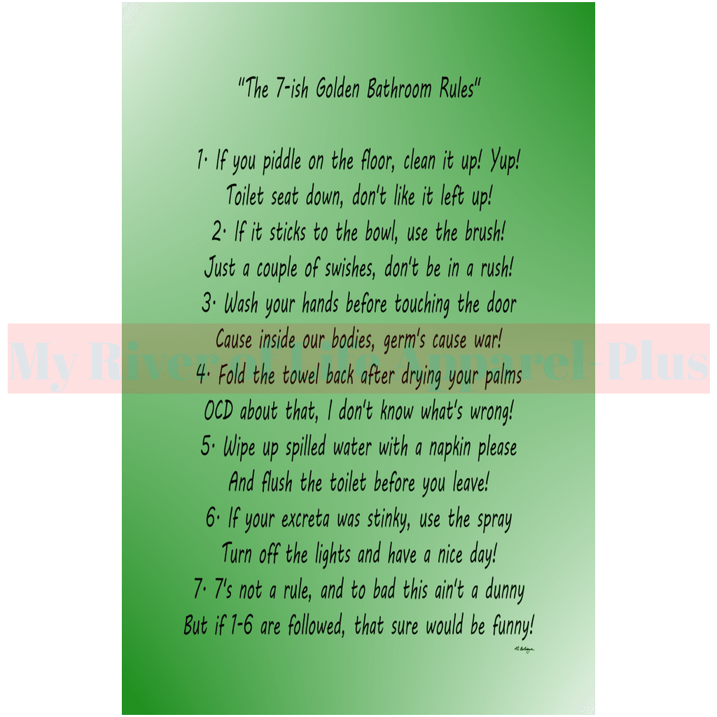 "The 7-ish Golden Bathroom Rules" Giclee Art Print (Green)