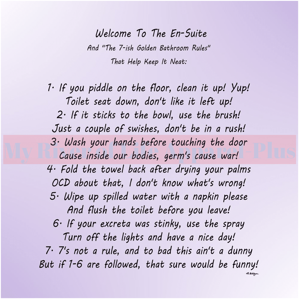 "The 7-ish Golden Bathroom Rules" A Giclee Art Print (Lavender)