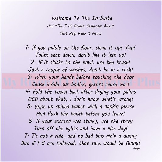 "The 7-ish Golden Bathroom Rules" A Giclee Art Print (Lavender)