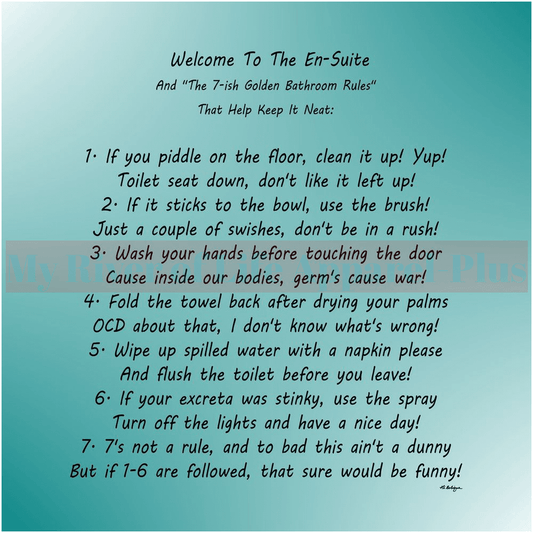 "The 7-ish Golden Bathroom Rules" A Giclee Art Print (Teal)