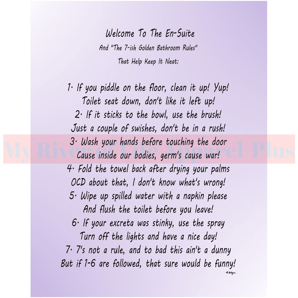 "The 7-ish Golden Bathroom Rules" A Giclee Art Print (Lavender)