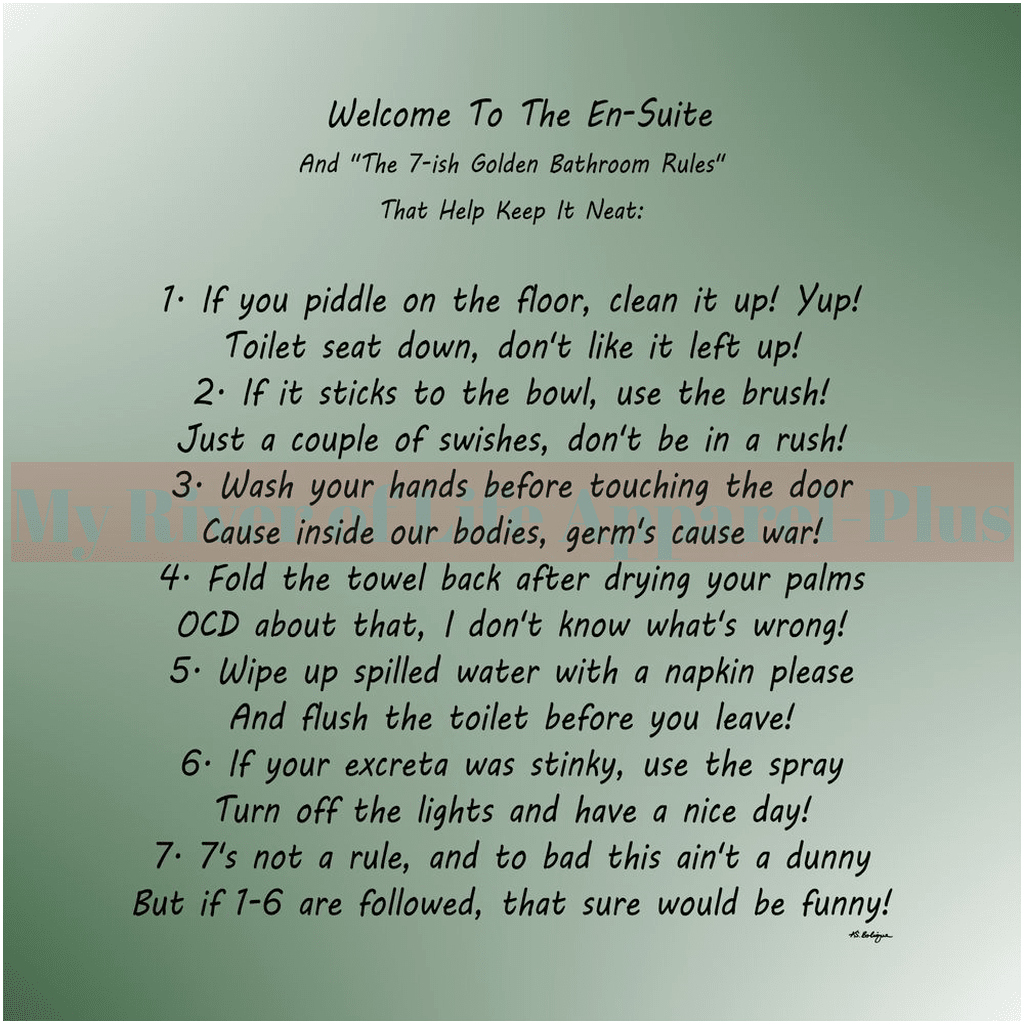 "The 7-ish Golden Bathroom Rules" Giclee Art Print (Hunter Green)