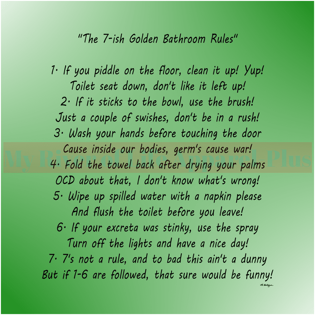 "The 7-ish Golden Bathroom Rules" Giclee Art Print (Green)