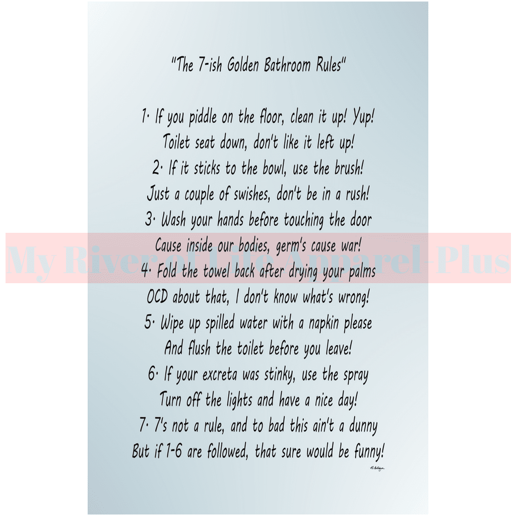 "The 7-ish Golden Bathroom Rules" Giclee Art Print (Blue)