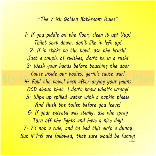"The 7-ish Golden Bathroom Rules" Giclee Art Print (Yellow)